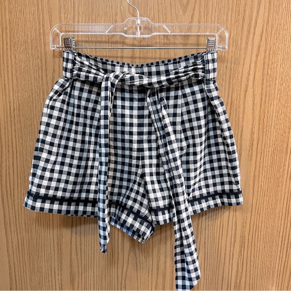 NWT LOFT Dark Blue & White Gingham Checkered Belted Shorts Women's Size Small
